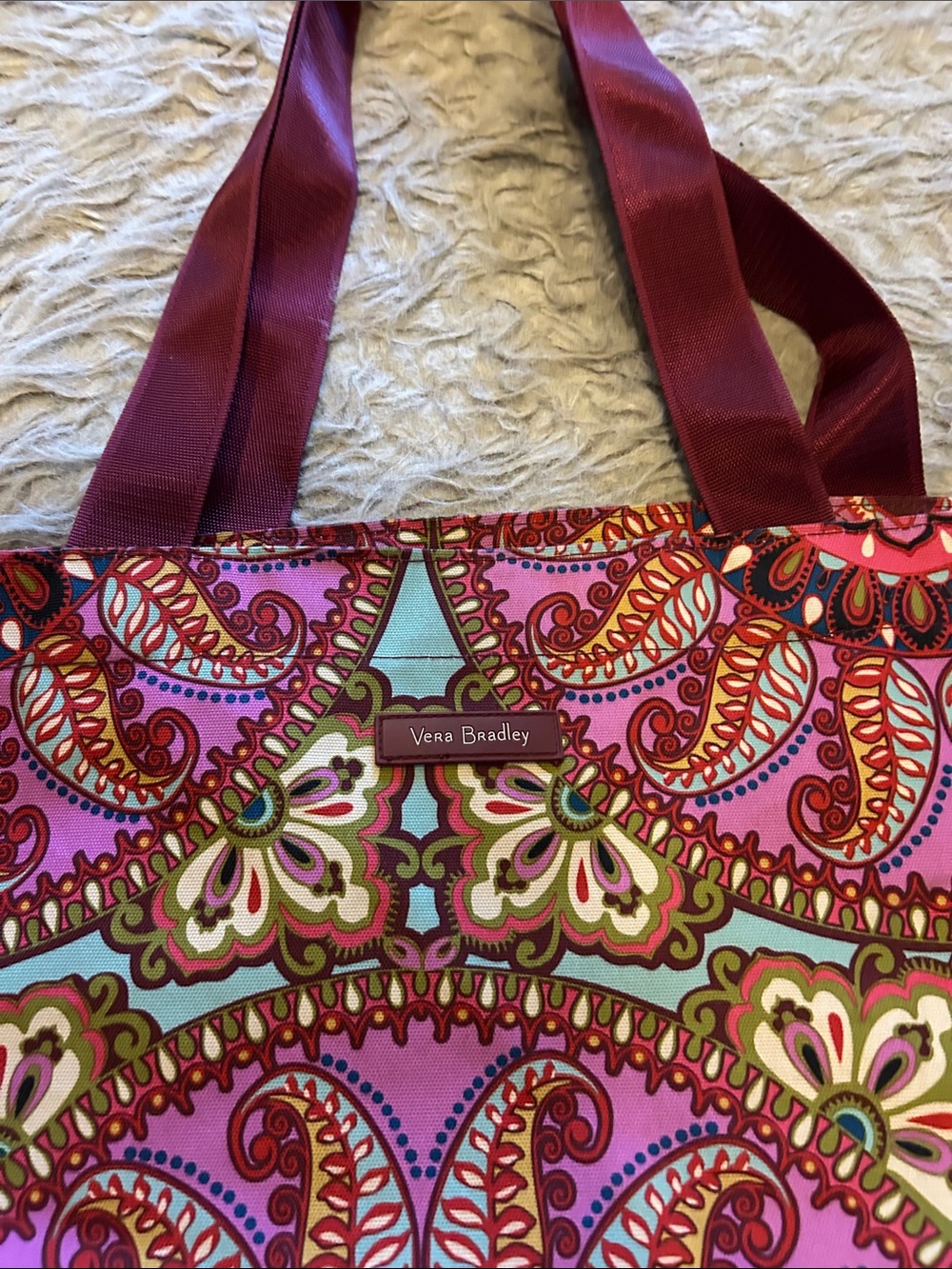 Vera Bradley Resort Medallion Paisley Print Tote in Pink and Burgundy - Picture 2 of 9